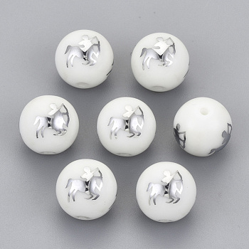 Electroplate Glass Beads, Round with Constellations Pattern, Platinum Plated, Sagittarius, 10mm, Hole: 1.2mm
