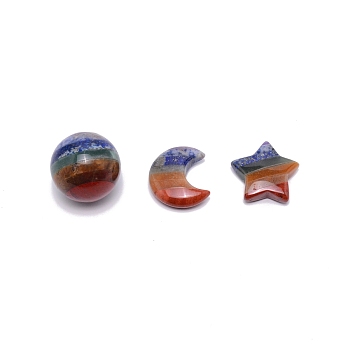 Natural Gemstone Ornaments Display Decorations, No Hole and No Undrilled, Round, Moon & Star, Mixed Color, 29.5x26.5x9mm