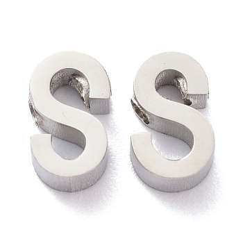 304 Stainless Steel Charms, Alphabet, Stainless Steel Color, Letter.S, 8x5x3mm, Hole: 1.8mm