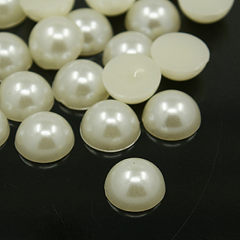Acrylic Cabochons, Imitation Pearl, Half Round/Dome, Creamy White, 14x6mm, about 500pcs/bag