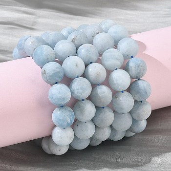 Frosted Natural Aquamarine Round Beads Stretch Bracelets for Women, Beads: 11.8~12.8mm, Inner Diameter: 2.05 inch(5.2cm)