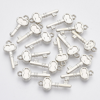 Plating ABS Plastic Pendants, Key, Platinum, 23x9x3mm, Hole: 1.6mm