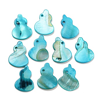 Dyed Natural Freshwater Shell Pendants, Gourd Charms, Cyan, 20.5~21x15~16x2~3mm, Hole: 1.5mm