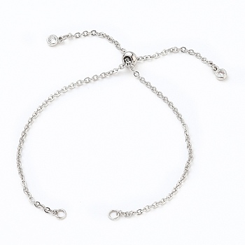 Adjustable 304 Stainless Steel Cable Chain Slider Bracelet/Bolo Bracelets Making, with Brass Cubic Zirconia Charms, Stainless Steel Color, Single Chain Length: about 5-1/4 inch(13.3cm)