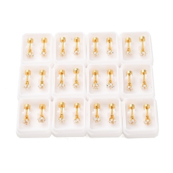 Star Glass Ear Fake Plugs, 304 Stainless Steel Piercing Stud Screw Earrings for Women, Golden, Clear, 3mm, Pin: 1mm