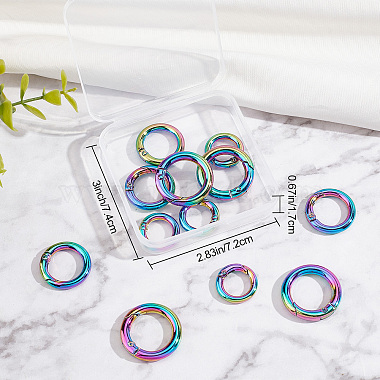 12Pcs 3 Style Rainbow Color Alloy Spring Gate Rings(FIND-GF0002-94)-7