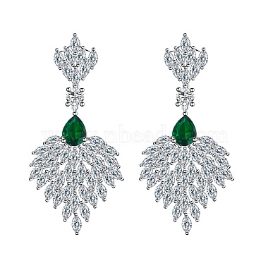 Leaf Brass Micro Pave Cubic Zirconia Dangle Stud Earrings(FS-WGB1348-02)-3