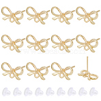 60Pcs Bowknot Alloy Stud Earring Findings, with 304 Stainless Steel Steel Pin and 60Pcs Plastic Ear Nuts, Light Gold, 8x13.5mm, Hole: 1.4mm(FIND-BBC0004-63C)