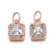 Rack Plating Alloy Charms, with Crystal Resin Rhinestone & Jump Ring, Cadmium Free & Nickel Free & Lead Free, Square, Rose Gold, 13x10x4mm, Hole: 5mm(ALRI-N171-002)