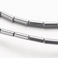 Electroplate Non-magnetic Synthetic Hematite Bead Strands, Tube, Platinum Plated, 4x1mm, Hole: 0.5mm, about 97pcs/strand, 15.7 inch(G-F300-37A-01)