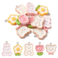 10Pcs 5 Styles Opaque Resin Pendants, Cute Charms, with Platinum Tone Iron Loops, Flower & Rabbit & Bear, Mixed Color, 24.5~29x18.5~22.5x4.5~6.5mm, Hole: 2mm, 2pcs/style(RESI-FS0001-54)