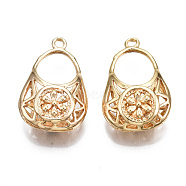 Brass Pendants, Hollow, Nickel Free, Bag with Flower, Real 18K Gold Plated, 24.5x16x8mm, Hole: 1.8mm(KK-S356-396-NF)
