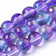 Transparent Spray Painted Glass Bead Strands, with Golden Foil, Round, Blue Violet, 6~7mm, Hole: 1.2~1.5mm, about 65~67pcs/Strand, 14.76 inch~15.12 inch(37.5~38.4cm)(GLAA-N035-03B-B03)