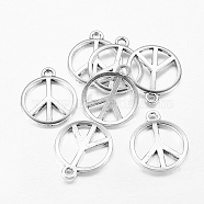 Tibetan Style Alloy Pendants, Peace Sign, Antique Silver, Lead Free and Cadmium Free, 24x2mm, Hole: 2mm(X-LF1847Y)