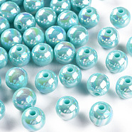 Opaque Acrylic Beads, AB Color Plated, Round, Pale Turquoise, 10x9mm, Hole: 2mm, about 940pcs/500g(MACR-S370-D10mm-SS2107)