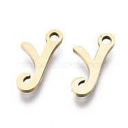 201 Stainless Steel Charms, Laser Cut, Alphabet, Golden, Letter.Y, 12.5x6x1mm, Hole: 1.4mm(STAS-T044-217G-Y)