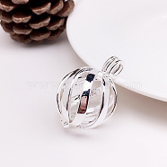 Brass Bead Cage Pendants, Hollow Round Charms, for Chime Ball Pendant Necklaces Making, Silver, 32.5x22mm(FIND-PW0008-03S)