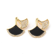 Brass Micro Pave Cubic Zirconia Pendants, with Acrylic, Long-Lasting Plated, Golden, Leaf, Black, 16x19.5x5mm, Hole: 5x2.5mm(KK-P250-20G-02)