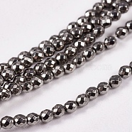 Electroplate Non-magnetic Synthetic Hematite Beads Strands, Faceted, Round, Grade AAAA, Silver Plated, 2mm, Hole: 0.5mm, about 200pcs/strand, 16 inch(G-J169B-2mm-07)
