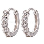 925 Sterling Silver Hoop Earring, with Micro Pave Clear Cubic Zirconia, Flower, Platinum, 11x2mm, Pin: 0.6mm(STER-I018-10P)