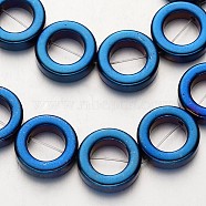 Electroplate Non-magnetic Synthetic Hematite Beads Strands, Ring, Blue Plated, 14x4mm, Hole: 1mm, about 29pcs/strand, 15.7 inch(G-F300-04-05)