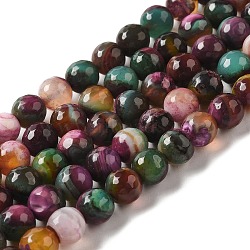Natural Agate Beads Strands, Dyed & Heated, Faceted Round, Medium Violet Red, 8mm, Hole: 1mm, about 47pcs/strand, 14.57~14.84 inch(37~37.7cm)(G-G079-A06-03)