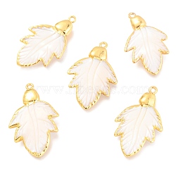 Natural Pearl Pendants, with Golden Brass Findings, Leaf, White, 37~39x22.5~24.5x4~5mm, Hole: 1.8mm(KK-G398-05G)