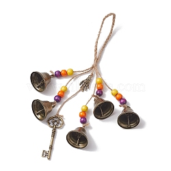 Halloween Iron Protective Witch Bells for Doorknob Hanging Ornaments, Wood Beaded and Jute Cord Witch Wind Chime for Home Decor, Colorful, 310mm(HJEW-JM01896-01)