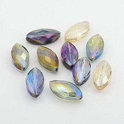 Faceted Electroplate Crystal Glass Horse Eye Beads, Color Plated, Mixed Color, 25x12x8mm, Hole: 1mm(X-EGLA-F071-M)