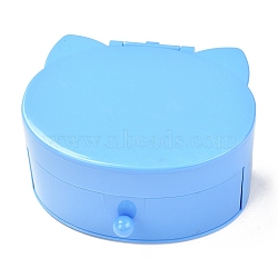 Cat Shaped Plastic Jewelry Boxes, Double Layer with Cover and Mirror, Light Sky Blue, 14x15.5x7.6cm, 5 compartments/box(OBOX-F006-10A)