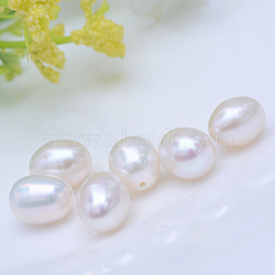 Natural Cultured Freshwater Pearl Beads, Half Drilled Beads, Rice, White, 8~9mm, Half Hole: 0.8mm(X-PEAR-R016-02A)
