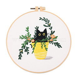 DIY Embroidery Kits, Including Printed Cotton Fabric, Embroidery Thread & Needles, Imitation Bamboo Embroidery Hoop, Cat Pattern, 200mm(PW22070167790)