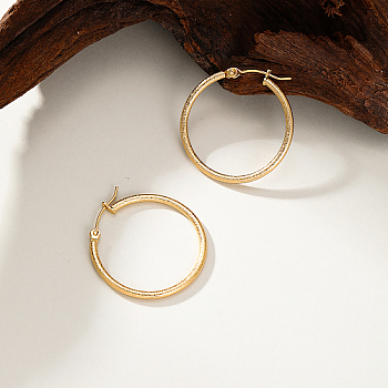 304 Stainless Steel Hoop Earrings, Huggie Hoop Earrings for Women, Ring, Real 18K Gold Plated, 30mm