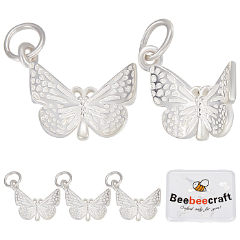 5Pcs 925 Sterling Silver Pendants, with 925 Stamp, with Jump Ring, Butterfly Charms, Silver, 16x12x2mm, Hole: 4mm