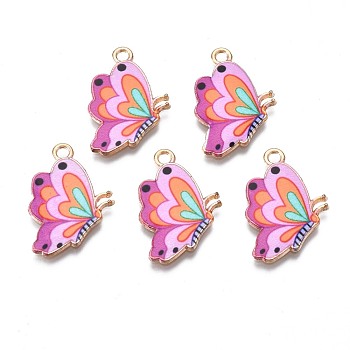 Printed Alloy Pendants, Cadmium Free & Nickel Free & Lead Free, Light Gold, Butterfly, Pearl Pink, 24.5x16.5x1.5mm, Hole: 1.8mm