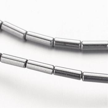 Electroplate Non-magnetic Synthetic Hematite Bead Strands, Tube, Platinum Plated, 4x1mm, Hole: 0.5mm, about 97pcs/strand, 15.7 inch