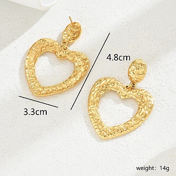 Gorgeous Vintage Stainless Steel Gold Plated Irregular Metal Texture Heart Exaggerated Lady Earrings