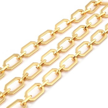 Brass Link Chains, Long-Lasting Plated, Unwelded, Rectangle & Polygon, with Spool, Cadmium Free & Nickel Free & Lead Free, Real 18K Gold Plated, Link: 10x5.5x1.5mm, 16.5x9x1.5mm