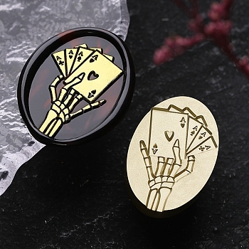 Halloween Theme Golden Tone Brass Wax Seal Stamp Head, for DIY Wax Seal Stamp Making, Playing Card, 30x20x15mm, Hole: 7mm