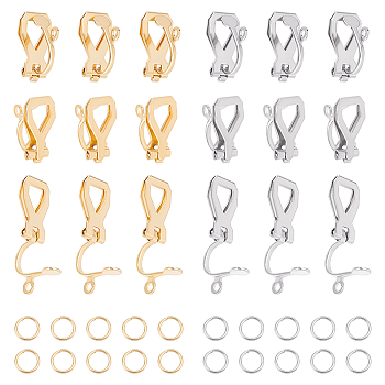 20Pcs 2 Color 304 Stainless Steel Clip-on Earring Findings, with 40Pcs Open Jump Rings, Golden & Stainless Steel Color, 12x6x8.5mm, Hole: 1mm, 10Pcs/color