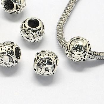 Alloy European Beads, Large Hole Rondelle Beads, with Constellation/Zodiac Sign, Antique Silver, Aquarius, 10.5x9mm, Hole: 4.5mm