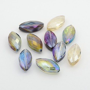 Faceted Electroplate Crystal Glass Horse Eye Beads, Color Plated, Mixed Color, 25x12x8mm, Hole: 1mm