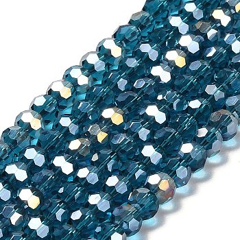 Transparent Glass Beads, Faceted, Round, Light Sea Green, 6x5.5mm, Hole: 1.2mm, about 91~93pcs/strand, 19.57''~19.92''(49.7~50.6cm)