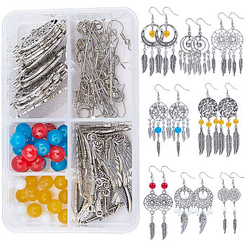 DIY Woven Net/Web Chandelier Earrings Making Kits, Include Tibetan Style Alloy Links & Pendants, Glass Beads and Brass Earring Hooks, Mixed Color