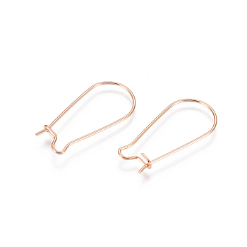 304 Stainless Steel Hoop Earring Findings, Kidney Ear Wire, Rose Gold, 25x12x0.7mm, 21 Gauge, Pin: 0.7mm