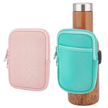 2Pcs 2 Colors Cloth Wallets for Women, Coin Purse, Water Bottle Carrier 40oz, with Wrist Band, Rectangle, Mixed Color, 14.1x10.9x2cm, 1pc/color