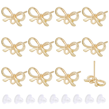 60Pcs Bowknot Alloy Stud Earring Findings, with 304 Stainless Steel Steel Pin and 60Pcs Plastic Ear Nuts, Light Gold, 8x13.5mm, Hole: 1.4mm
