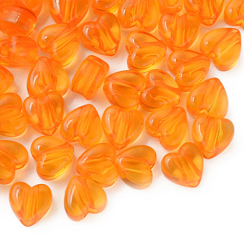 Transparent Acrylic Beads, Heart, Dark Orange, 8x8.5x5.5mm, Hole: 2.5mm, about 2030pcs/500g
