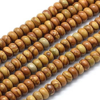 Natural Wood Lace Stone Beads Strands, Rondelle, 6x4mm, Hole: 1mm, about 96pcs/strand, 15.94 inch(40.5cm)