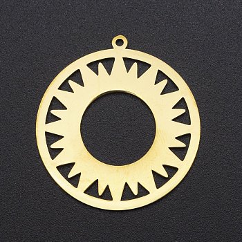201 Stainless Steel Solar Eclipse Pendants, Laser Cut, Ring with Sun, Golden, 33x30.5x1mm, Hole: 1.4mm